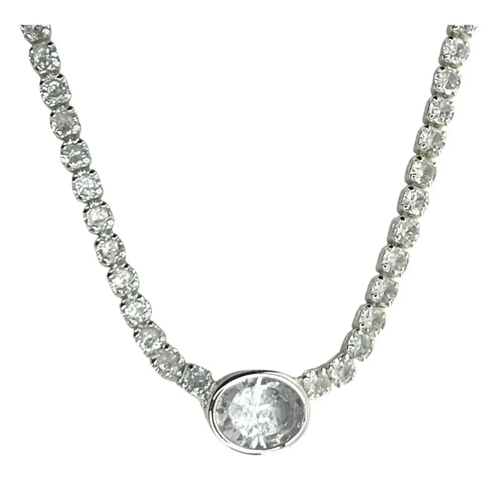 Anne Klein Silver Tone CZ Tennis Necklace Stunning Women's Statement Chic NEW